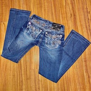Miss Me Signature Rise Boot-Cut Blue Jeans with Rhinstones